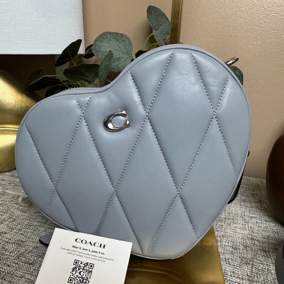 Coach Heart Leather Crossbody Bag ,Grey Blue Women's Bag - Picture 3 of 5